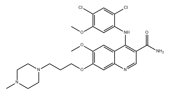 3-Quinolinecarboxamide, 4-[(2,4-dichloro-5-methoxyphenyl)amino]-6-methoxy-7-[3-(4-methyl-1-piperazinyl)propoxy]- Structure