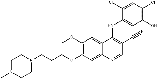 3-Quinolinecarbonitrile, 4-[(2,4-dichloro-5-hydroxyphenyl)amino]-6-methoxy-7-[3-(4-methyl-1-piperazinyl)propoxy]- Structure