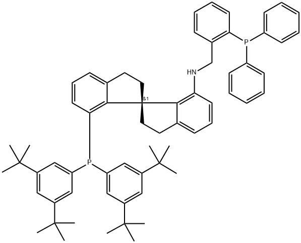 1,1'-Spirobi[1H-inden]-7-amine, 7'-[bis[3,5-bis(1,1-dimethylethyl)phenyl]phosphino]-N-[[2-(diphenylphosphino)phenyl]methyl]-2,2',3,3'-tetrahydro-, (1R)- Structure