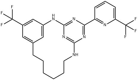 2,4,6,8,20-Pentaazatricyclo[13.3.1.13,7]eicosa-1(19),3,5,7(20),15,17-hexaene, 17-(trifluoromethyl)-5-[6-(trifluoromethyl)-2-pyridinyl]- Structure