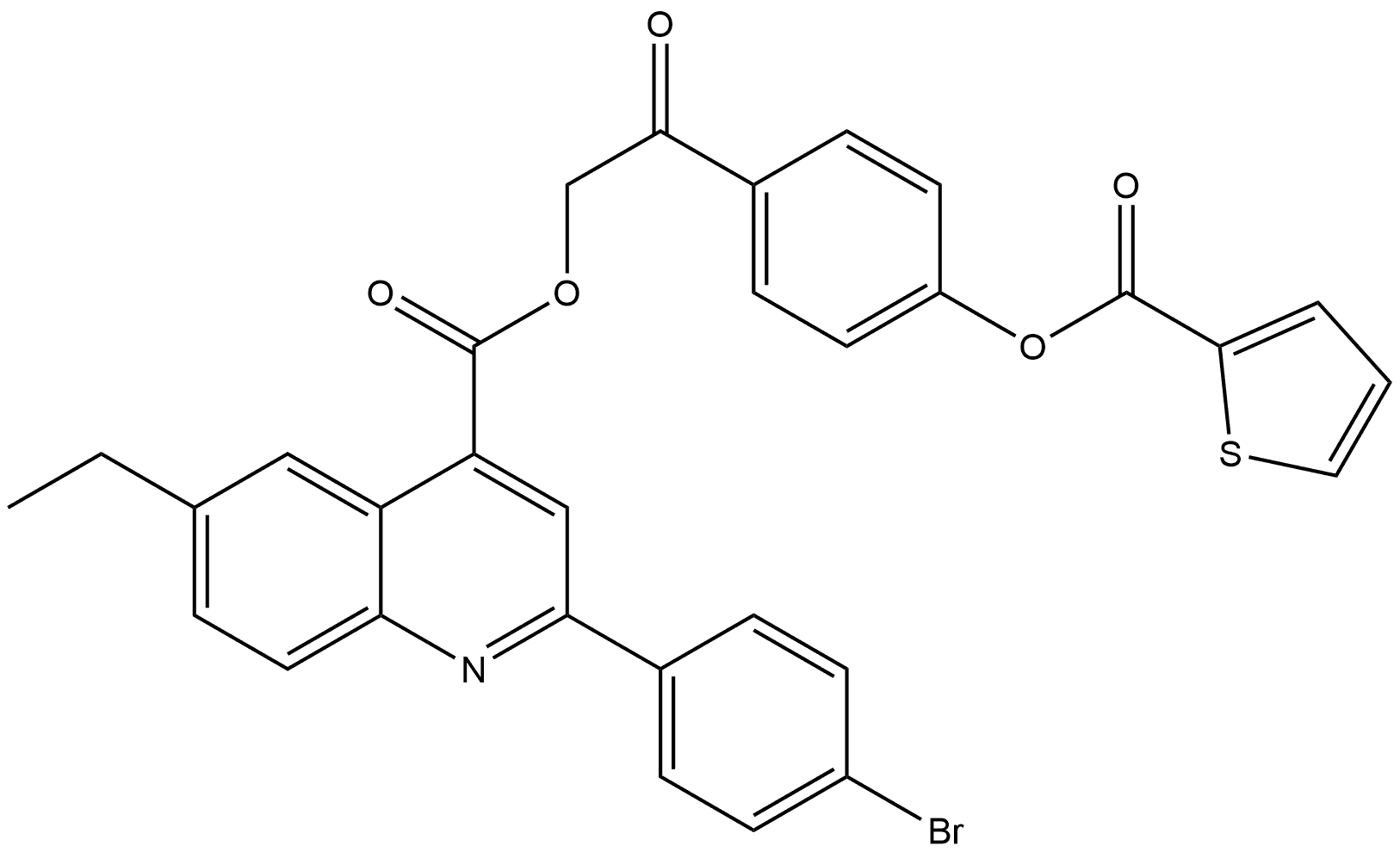 2-Oxo-2-[4-[(2-thienylcarbonyl)oxy]phenyl]ethyl 2-(4-bromophenyl)-6-ethyl-4-quinolinecarboxylate Structure
