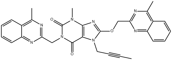 1H-Purine-2,6-dione, 7-(2-butyn-1-yl)-3,7-dihydro-3-methyl-8-[(4-methyl-2-quinazolinyl)methoxy]-1-[(4-methyl-2-quinazolinyl)methyl]- 구조식 이미지