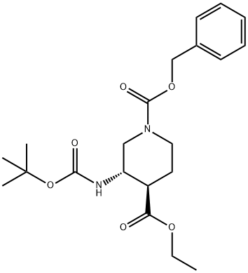 (3S,4R)-3-tert-Butoxycarbonylamino-piperidine-1,4-dicarboxylic acid 1-benzyl ester 4-ethyl ester Structure