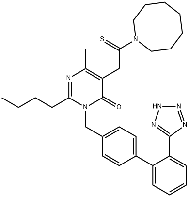 4(3H)-Pyrimidinone, 2-butyl-5-[2-(hexahydro-1(2H)-azocinyl)-2-thioxoethyl]-6-methyl-3-[[2'-(2H-tetrazol-5-yl)[1,1'-biphenyl]-4-yl]methyl]- Structure