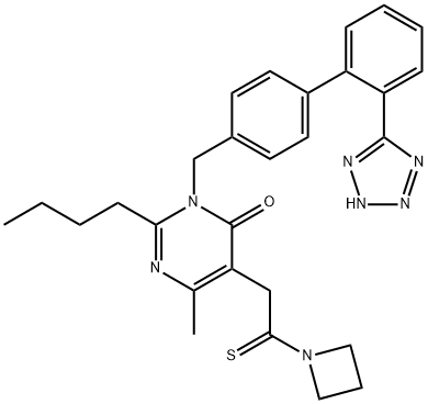 4(3H)-Pyrimidinone, 5-[2-(1-azetidinyl)-2-thioxoethyl]-2-butyl-6-methyl-3-[[2'-(2H-tetrazol-5-yl)[1,1'-biphenyl]-4-yl]methyl]- 구조식 이미지