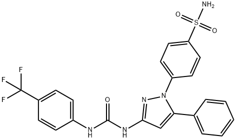 Benzenesulfonamide, 4-[5-phenyl-3-[[[[4-(trifluoromethyl)phenyl]amino]carbonyl]amino]-1H-pyrazol-1-yl]- Structure