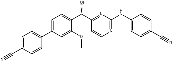 [1,1'-Biphenyl]-4-carbonitrile, 4'-[(S)-[2-[(4-cyanophenyl)amino]-4-pyrimidinyl]hydroxymethyl]-3'-methoxy- Structure