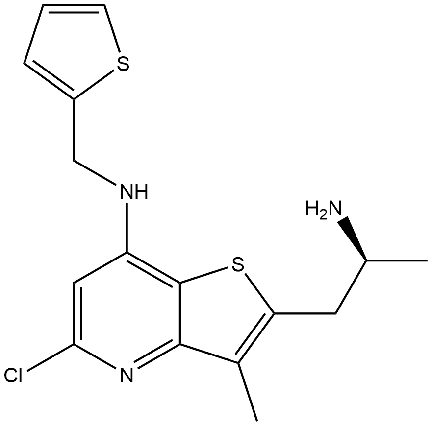 Thieno[3,2-b]pyridine-2-ethanamine, 5-chloro-α,3-dimethyl-7-[(2-thienylmethyl)amino]-, (αS)- Structure