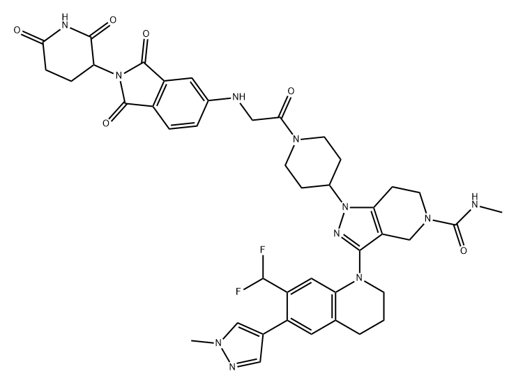 5H-Pyrazolo[4,3-c]pyridine-5-carboxamide, 3-[7-(difluoromethyl)-3,4-dihydro-6-(1-methyl-1H-pyrazol-4-yl)-1(2H)-quinolinyl]-1-[1-[2-[[2-(2,6-dioxo-3-piperidinyl)-2,3-dihydro-1,3-dioxo-1H-isoindol-5-yl]amino]acetyl]-4-piperidinyl]-1,4,6,7-tetrahydro-N-methyl- 구조식 이미지