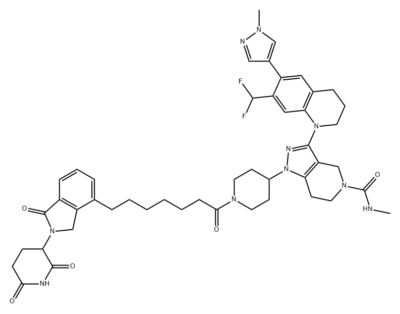 5H-Pyrazolo[4,3-c]pyridine-5-carboxamide, 3-[7-(difluoromethyl)-3,4-dihydro-6-(1-methyl-1H-pyrazol-4-yl)-1(2H)-quinolinyl]-1-[1-[7-[2-(2,6-dioxo-3-piperidinyl)-2,3-dihydro-1-oxo-1H-isoindol-4-yl]-1-oxoheptyl]-4-piperidinyl]-1,4,6,7-tetrahydro-N-methyl- Structure