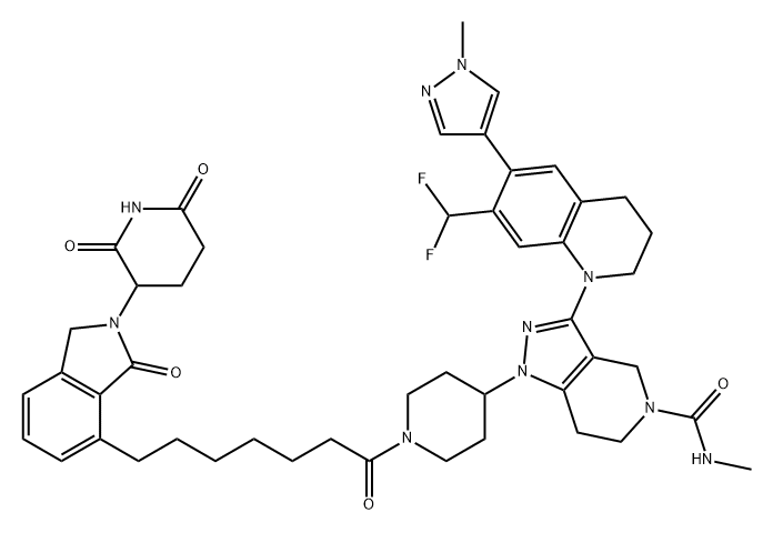 5H-Pyrazolo[4,3-c]pyridine-5-carboxamide, 3-[7-(difluoromethyl)-3,4-dihydro-6-(1-methyl-1H-pyrazol-4-yl)-1(2H)-quinolinyl]-1-[1-[7-[2-(2,6-dioxo-3-piperidinyl)-2,3-dihydro-3-oxo-1H-isoindol-4-yl]-1-oxoheptyl]-4-piperidinyl]-1,4,6,7-tetrahydro-N-methyl- Structure