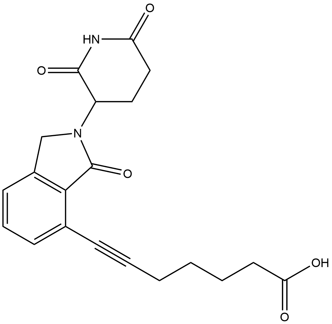 7-[2-(2,6-Dioxo-3-piperidinyl)-2,3-dihydro-3-oxo-1H-isoindol-4-yl]-6-heptynoic acid (ACI) 구조식 이미지