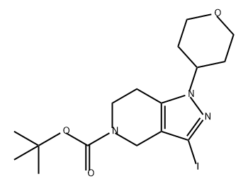 5H-Pyrazolo[4,3-c]pyridine-5-carboxylic acid, 1,4,6,7-tetrahydro-3-iodo-1-(tetrahydro-2H-pyran-4-yl)-, 1,1-dimethylethyl ester 구조식 이미지