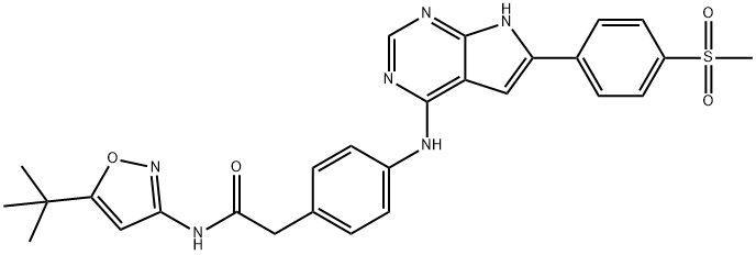 Benzeneacetamide, N-[5-(1,1-dimethylethyl)-3-isoxazolyl]-4-[[6-[4-(methylsulfonyl)phenyl]-7H-pyrrolo[2,3-d]pyrimidin-4-yl]amino]- Structure