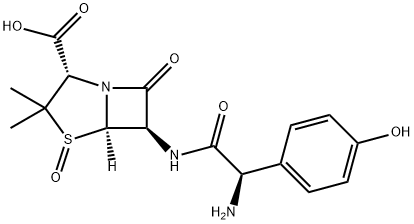 4-Thia-1-azabicyclo[3.2.0]heptane-2-carboxylic acid, 6-[[(2R)-2-amino-2-(4-hydroxyphenyl)acetyl]amino]-3,3-dimethyl-7-oxo-, 4-oxide, (2S,5R,6R)- Structure