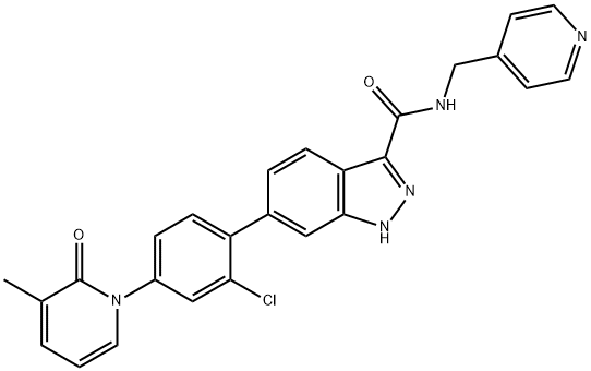 1H-Indazole-3-carboxamide, 6-[2-chloro-4-(3-methyl-2-oxo-1(2H)-pyridinyl)phenyl]-N-(4-pyridinylmethyl)- Structure