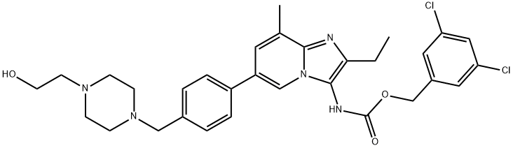 Carbamic acid, N-[2-ethyl-6-[4-[[4-(2-hydroxyethyl)-1-piperazinyl]methyl]phenyl]-8-methylimidazo[1,2-a]pyridin-3-yl]-, (3,5-dichlorophenyl)methyl ester Structure