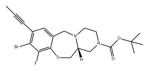 6H-Pyrazino[2,1-c][1,4]benzoxazepine-2(1H)-carboxylic acid, 9-bromo-10-fluoro-3,4,12,12a-tetrahydro-8-(1-propyn-1-yl)-, 1,1-dimethylethyl ester, (12aR)- Structure