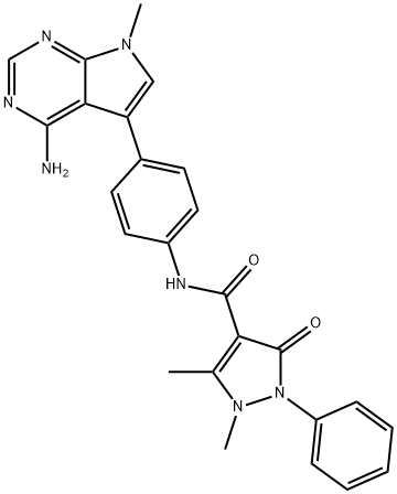 1H-Pyrazole-4-carboxamide, N-[4-(4-amino-7-methyl-7H-pyrrolo[2,3-d]pyrimidin-5-yl)phenyl]-2,3-dihydro-1,5-dimethyl-3-oxo-2-phenyl- Structure