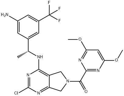 Methanone, [4-[[(1R)-1-[3-amino-5-(trifluoromethyl)phenyl]ethyl]amino]-2-chloro-5,7-dihydro-6H-pyrrolo[3,4-d]pyrimidin-6-yl](4,6-dimethoxy-2-pyrimidinyl)- 구조식 이미지