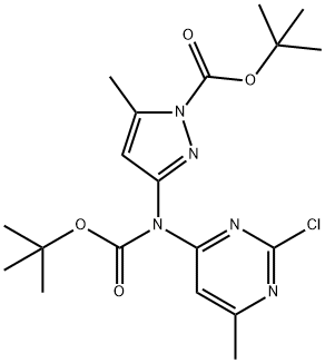 1H-Pyrazole-1-carboxylic acid, 3-[(2-chloro-6-methyl-4-pyrimidinyl)[(1,1-dimethylethoxy)carbonyl]amino]-5-methyl-, 1,1-dimethylethyl ester Structure