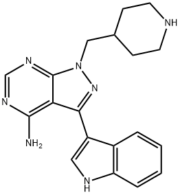 1H-Pyrazolo[3,4-d]pyrimidin-4-amine, 3-(1H-indol-3-yl)-1-(4-piperidinylmethyl)- Structure