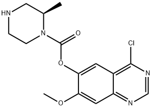 1-Piperazinecarboxylic acid, 2-methyl-, 4-chloro-7-methoxy-6-quinazolinyl ester, (2R)- Structure