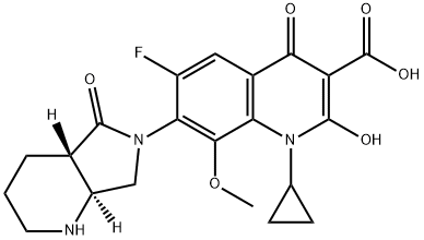 3-Quinolinecarboxylic acid, 1-cyclopropyl-6-fluoro-1,4-dihydro-2-hydroxy-8-methoxy-7-[(4aS,7aS)-octahydro-5-oxo-6H-pyrrolo[3,4-b]pyridin-6-yl]-4-oxo- Structure
