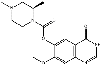 1-Piperazinecarboxylic acid, 2,4-dimethyl-, 3,4-dihydro-7-methoxy-4-oxo-6-quinazolinyl ester, (2R)- Structure