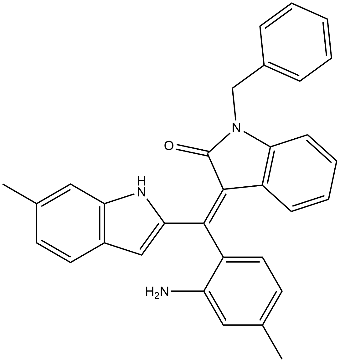 (3Z)-3-[(R)-(2-Amino-4-methylphenyl)(6-methyl-1H-indol-2-yl)methylene]-1,3-dihydro-1-(phenylmethyl)-2H-indol-2-one Structure