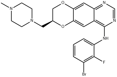 (7S)-N-(3-Bromo-2-fluorophenyl)-7,8-dihydro-7-[(4-methyl-1-piperazinyl)methyl][1,4]dioxino[2,3-g]quinazolin-4-amine 구조식 이미지