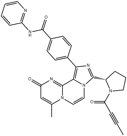 Benzamide, 4-[4-methyl-2-oxo-9-[(2S)-1-(1-oxo-2-butyn-1-yl)-2-pyrrolidinyl]-2H-imidazo[5',1':3,4]pyrazino[1,2-a]pyrimidin-11-yl]-N-2-pyridinyl- Structure