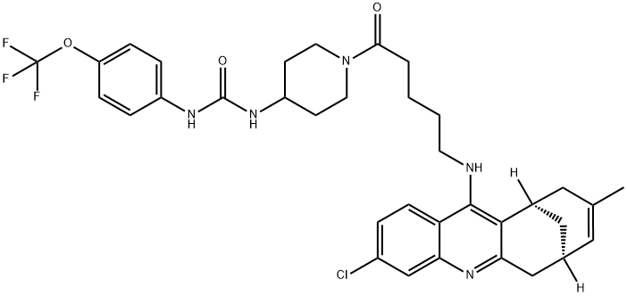 Urea, N-[1-[5-[[(7R,11R)-3-chloro-6,7,10,11-tetrahydro-9-methyl-7,11-methanocycloocta[b]quinolin-12-yl]amino]-1-oxopentyl]-4-piperidinyl]-N'-[4-(trifluoromethoxy)phenyl]- Structure