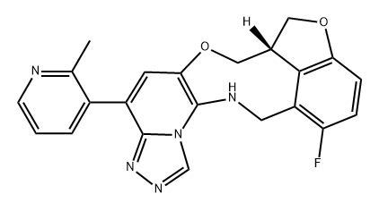 7H-Furo[4,3,2-gh][1,2,4]triazolo[4',3':1,6]pyrido[2,3-c][5,2]benzoxazonine, 12-fluoro-7a,8,13,14-tetrahydro-4-(2-methyl-3-pyridinyl)-, (7aR)- Structure