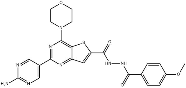 Thieno[3,2-d]pyrimidine-6-carboxylic acid, 2-(2-amino-5-pyrimidinyl)-4-(4-morpholinyl)-, 2-(4-methoxybenzoyl)hydrazide Structure