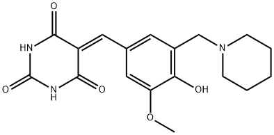 2,4,6(1H,3H,5H)-Pyrimidinetrione, 5-[[4-hydroxy-3-methoxy-5-(1-piperidinylmethyl)phenyl]methylene]- Structure