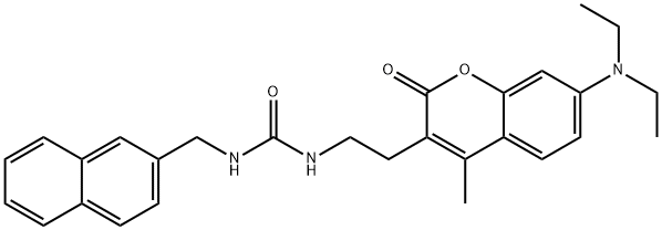 Urea, N-[2-[7-(diethylamino)-4-methyl-2-oxo-2H-1-benzopyran-3-yl]ethyl]-N'-(2-naphthalenylmethyl)- Structure