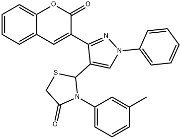 4-Thiazolidinone, 3-(3-methylphenyl)-2-[3-(2-oxo-2H-1-benzopyran-3-yl)-1-phenyl-1H-pyrazol-4-yl]- Structure