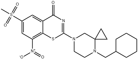 4H-1,3-Benzothiazin-4-one, 2-[4-(cyclohexylmethyl)-4,7-diazaspiro[2.5]oct-7-yl]-6-(methylsulfonyl)-8-nitro- Structure