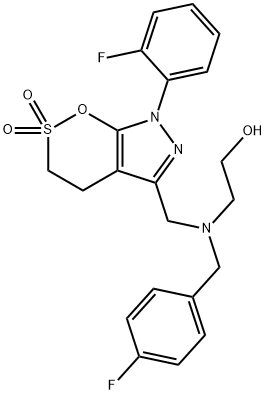 Ethanol, 2-[[[7-(2-fluorophenyl)-4,7-dihydro-2,2-dioxido-3H-1,2-oxathiino[6,5-c]pyrazol-5-yl]methyl][(4-fluorophenyl)methyl]amino]- Structure