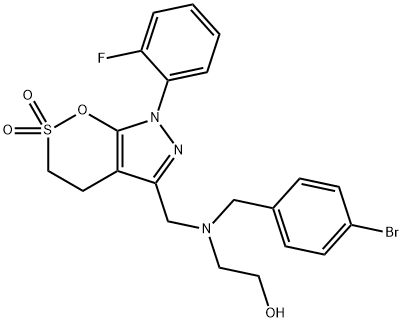 Ethanol, 2-[[(4-bromophenyl)methyl][[7-(2-fluorophenyl)-4,7-dihydro-2,2-dioxido-3H-1,2-oxathiino[6,5-c]pyrazol-5-yl]methyl]amino]- Structure