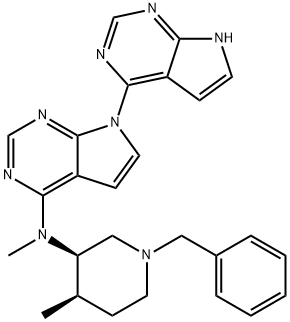 [4,7'-Bi-7H-pyrrolo[2,3-d]pyrimidin]-4'-amine, N-methyl-N-[(3R,4R)-4-methyl-1-(phenylmethyl)-3-piperidinyl]- Structure