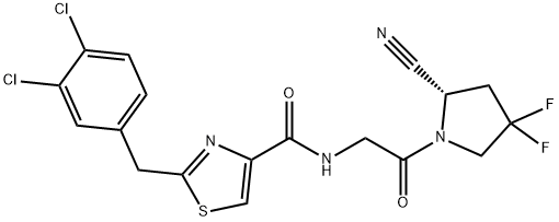 4-Thiazolecarboxamide, N-[2-[(2S)-2-cyano-4,4-difluoro-1-pyrrolidinyl]-2-oxoethyl]-2-[(3,4-dichlorophenyl)methyl]- Structure