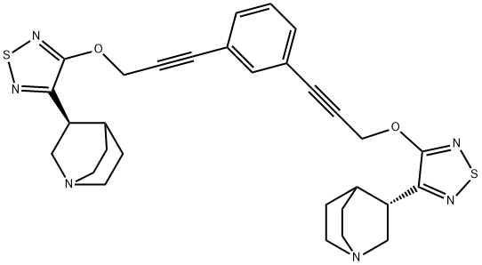 1-Azabicyclo[2.2.2]octane, 3,3'-[1,3-phenylenebis(2-propyne-3,1-diyloxy-1,2,5-thiadiazole-4,3-diyl)]bis-, (3S,3'S)- (9CI) 구조식 이미지