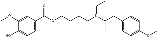 Benzoic acid, 4-hydroxy-3-methoxy-, 4-[ethyl[2-(4-methoxyphenyl)-1-methylethyl]amino]butyl ester 구조식 이미지
