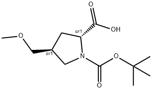 1,2-Pyrrolidinedicarboxylic acid, 4-(methoxymethyl)-, 1-(1,1-dimethylethyl) ester, (2R,4S)-rel- Structure