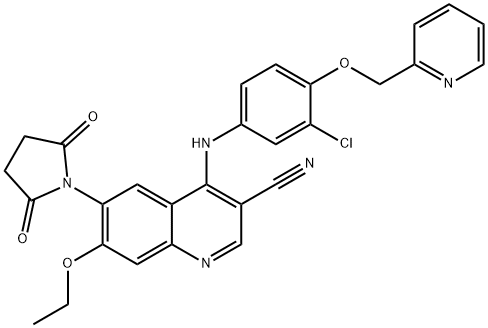 3-Quinolinecarbonitrile, 4-[[3-chloro-4-(2-pyridinylmethoxy)phenyl]amino]-6-(2,5-dioxo-1-pyrrolidinyl)-7-ethoxy- Structure