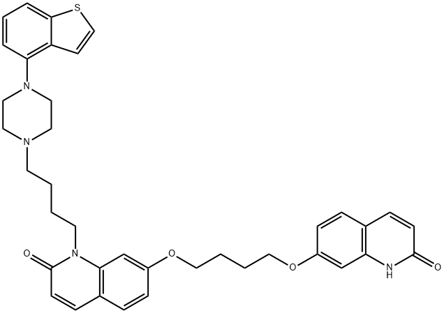 2(1H)-Quinolinone, 1-[4-(4-benzo[b]thien-4-yl-1-piperazinyl)butyl]-7-[4-[(1,2-dihydro-2-oxo-7-quinolinyl)oxy]butoxy]- Structure