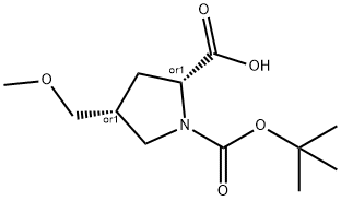 1,2-Pyrrolidinedicarboxylic acid, 4-(methoxymethyl)-, 1-(1,1-dimethylethyl) ester, (2R,4R)-rel- Structure