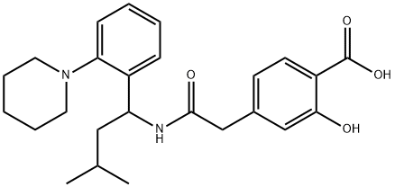 Benzoic acid, 2-hydroxy-4-[2-[[3-methyl-1-[2-(1-piperidinyl)phenyl]butyl]amino]-2-oxoethyl]- Structure